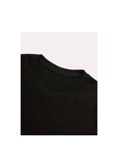 Medinenur Why Not Yazı Detaylı Basic T-shirt Siyah