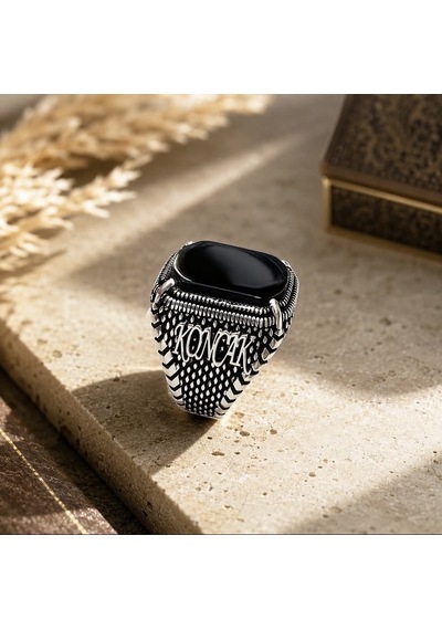 Simurg Jewellery 925 Ayar Gümüş İsimli Oniks Taşlı Erkek Yüzük