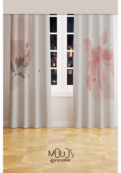 Flower Art 2 Desenli Süet Oturma Odası Salon Fon Perde Baskılı Ekstrafor Büzgü 2 Kanat Prd-1031 Çok Renkli