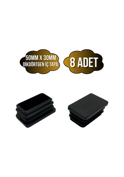 Dikdörtgen Demir Profil İç Tapa Geçme Plastik Ayak Geçme Koruma Plastiği 50mm X 30mm 8 Adet Siyah Siyah