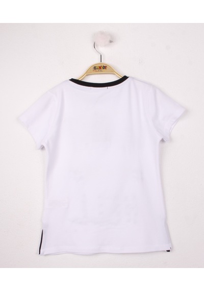 Toontoy Kids Toontoy Kız Çocuk Pullu İnci Detaylı T-shirt Beyaz