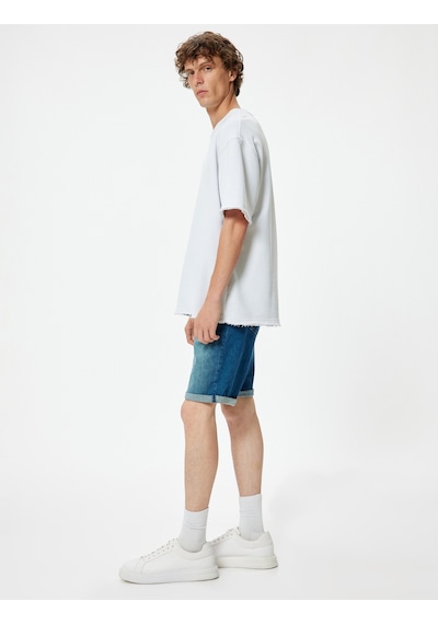 Koton Slim Fit Kot Şort Bermuda Katlamalı Paça Cep Detaylı Pamuklu Koyu İndigo 4sam40030ıd İndigo