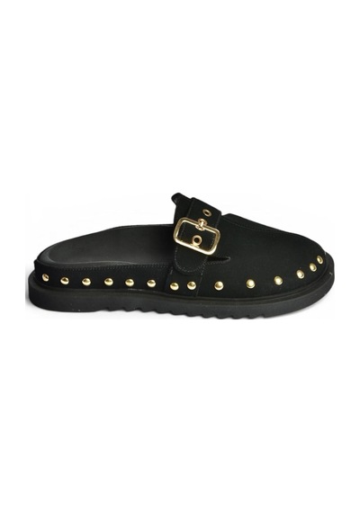 Fox Shoes Y918143802 Siyah Süet Önü Kapalı Zımba Detaylı Sabo Terlik