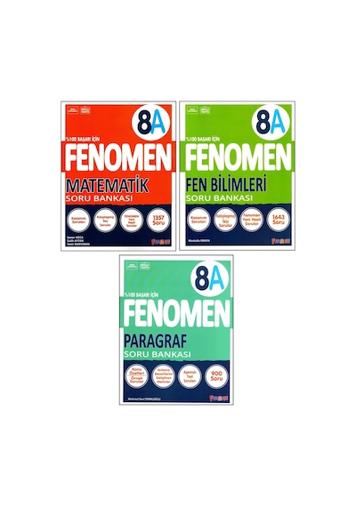Fenomen 8. Sınıf Lgs Matematik A + Fen Bilimleri A + Paragraf A Soru Bankası 3 Kitap