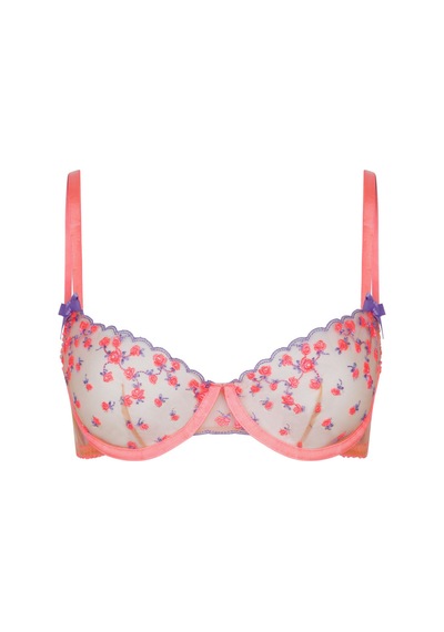 Agent Provocateur Lissa Plunge Underwired Bra, Aşık Edici Avusturya Işlemeli Lila Çiçekli Sütyen Pembe