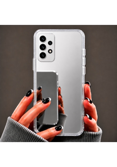 Ennar Samsung Galaxy A52 Uyumlu Aynalı Kılıf Mirror Glass Kamera Korumalı Gün Boyu Makyaj Kontrolü Şeffaf