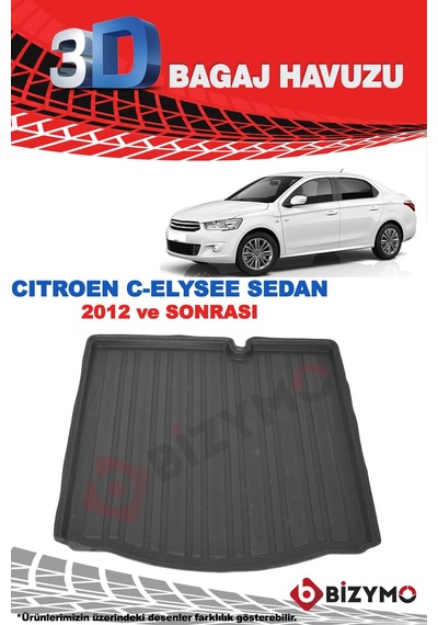 Citroen C-Elysee Sedan 2012 ve Sonrası 3D Bagaj Havuzu Bizymo
