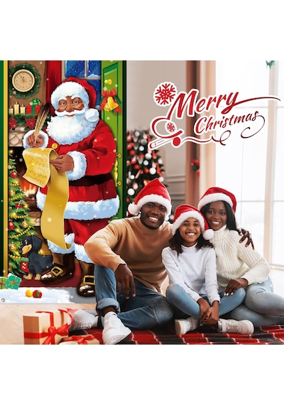 Noel Kapı Kapak Dekorasyon Siyah Noel Baba Ön Kapı Kapağı Noel Santa Arka Plan Asılı Afiş Noel Dekorasyon Ev İçin