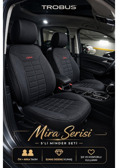 Skoda Rapid 2012 Ve Sonrası Uyumlu Mira Serisi Siyah 5'li Oto Koltuk Minderi