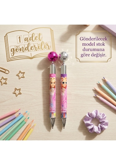 Bakgelal Barbie Extra Lisanslı Işıltılı Versatil Kalem Dekoratif Küreli 1 Adet - 9007258534654 124-Pembe