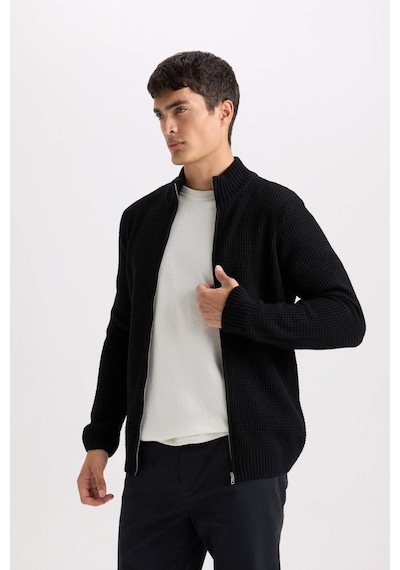 DeFacto Siyah Standart Fit Normal Kesim Yarım Balıkçı Yaka Fermuarlı Triko Hırka R1195AZ24WNBK27