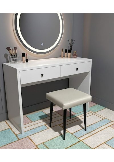 Özcan Metal Metal Ayak Babyface Kumaş Dekoratif Çok Amaçlı Peluş Puf Tabure Bench Koltuk Sandalye Bej