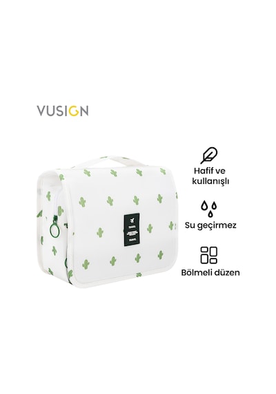 Vusign Vusıgn Kozmetik Saklama Çantası Seyahat Makyaj Organizer Çanta 24x9x20 Cm Beyaz Çiçek Desenli