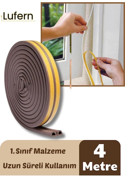 4 Metre Kahve Pvc Doğrama Kapı Pencere Soğuk Geçirmez Sızdırmaz İzolasyon Fitil Yapışkanlı 2x2 4 Mt 4 M