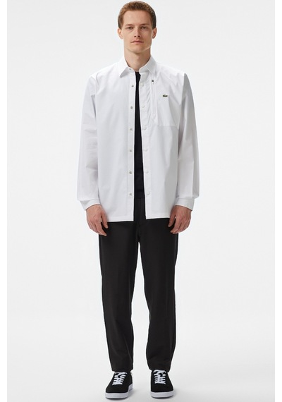 Lacoste Mens Regular Fit White Shirt Standart Kesim Çıtçıt Düğmeli Fermuar Cepli Erkek Gömlek Beyaz