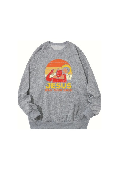Startmore Tarzsokak İsa Geri Mektup Baskı Kazak Kadın Rahat Kazak Sıcak Yumuşak Hoodies Gevşek Crewneck Polar Kad Gri