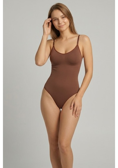 Fit Women Kadın Slip Agraflı Karışımlı Kumaş Kahverengi Body
