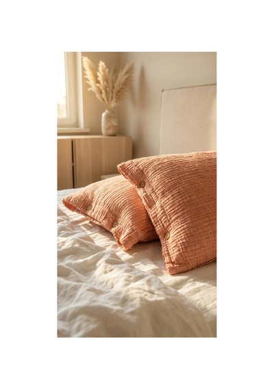 4 Katlı Müslin Naturel %100 Pamuklu 2 Adet Yastık Kılıfı 50x70cm Somon - 875312156 Somon