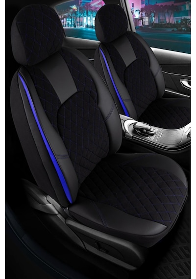 Fiat Egea Sedan Lüx Yarı Deri Oto Koltuk Kılıfı Ön Arka Takım Chester Siyah Mavi