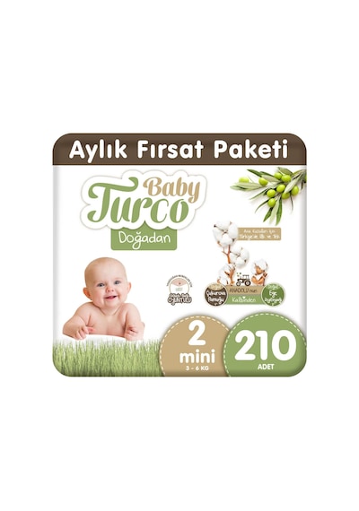 Baby Turco Doğadan Bebek Bezi 2 Numara Mini Aylık Fırsat Paketi 210 Adet