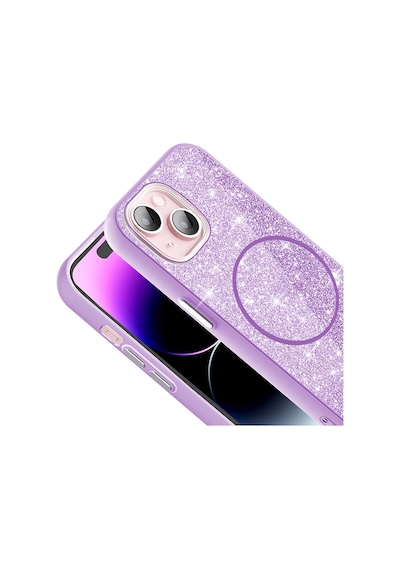 Noktaks - Apple Uyumlu iPhone 15 Plus - Kılıf Magsafe Şarj Destekli Parlayan Simli Okso Kapak - T35970 - Siyah Siyah