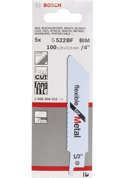 Bosch - Flexible Serisi Metal İçin Panter Testere Bıçağı S 522 Bf - 5'li 2608656011