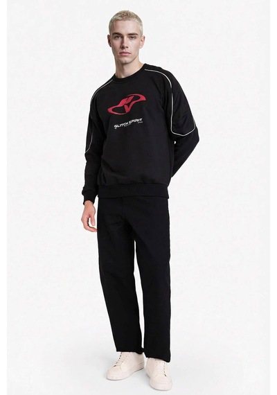 Defacto Boxy Fit Bisiklet Yaka Baskılı Sweatshirt F8660ax26spbk81 Siyah-bk81