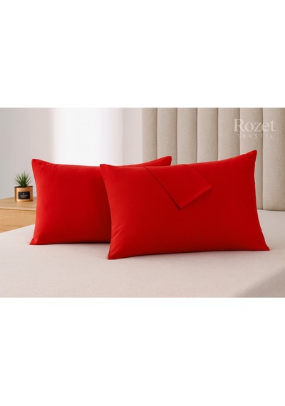 Kırmızı Pamuk Kumaş Kapaklı Yastık Kılıfı 2 Adet 50 X 70 Cm