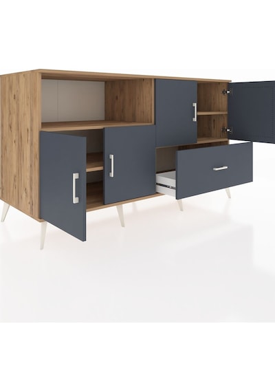 Kronos Konsol 4 Raflı Tek Çekmeceli 4 Kapaklı 176x59x99 Çam-antra Çam-antrasit