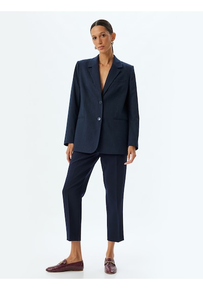 Koton Yüksek Bel Cigarette Pantolon Nervürlü Cepli Slim Fit Lacivert 5wak40013uw Lacivert