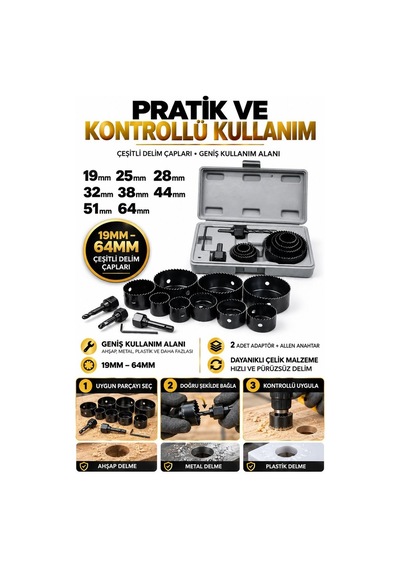 11 Li Panç Seti 19-64 Mm Çelik Delik Açma Ucu