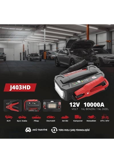 Lokithor J403hd 12v 10.000amp Li-polimer Akıllı Akü Takviye + Powerbank + Led Lamba