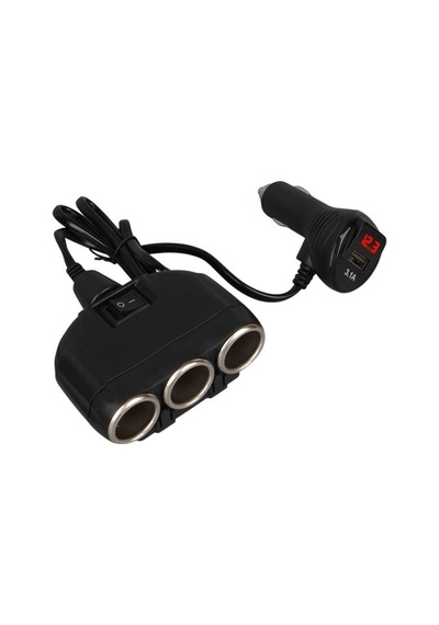 Olesson 1634 12-24v Tek Usb Girişli 120w 80cm Kablolu Dijital Voltaj Ekranlı 3 Lü Araç Çakmak Çoklayıcı