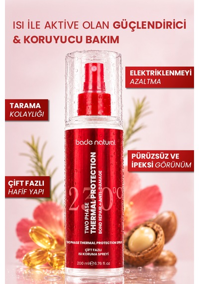 Bade Natural Çift Fazlı Isı Koruma Spreyi 200 Ml