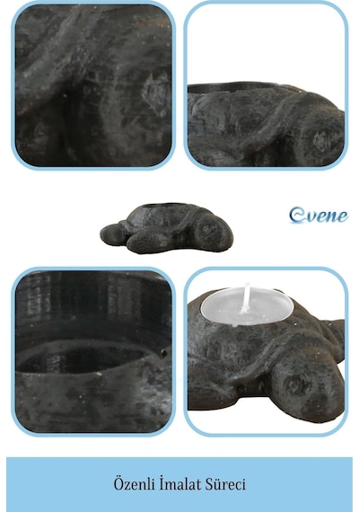 Mumluk Şamdan Tealight Ve İnce Mum Uyumlu Kaplumbağa Model - Siyah
