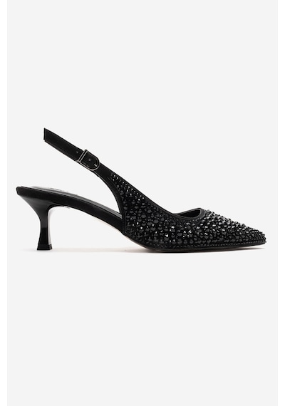 Luvishoes Thea Siyah Taşlı Kadın Topuklu Ayakkabı Siyah - Taş