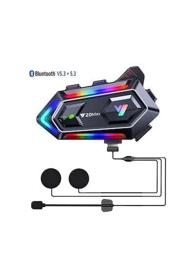 Gp Katjmer Y20 Max Bluetooth 5.3 300m Çift Yönlü Rgb Işıklı Motosiklet Kask Kulaklığı Intercom