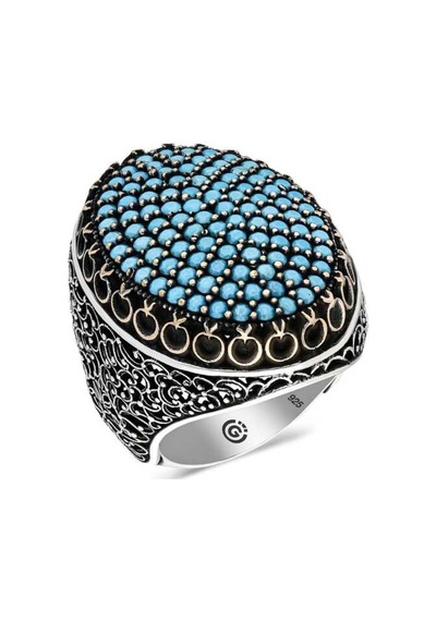 Gumush Gümüş Turkuaz Zirkon Taşlı Oval Erkek Yüzük  551186497