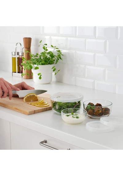 Ikea Bestämma 3'lü Gıda Saklama Kabı Seti 190 / 400 / 730 Ml Şeffaf Beyaz Şeffaf - Beyaz