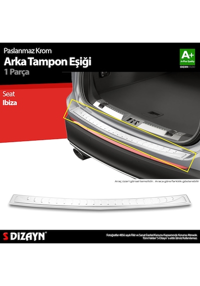 S-dizayn Seat Ibiza Krom Arka Tampon Eşiği 2017 Üzeri A+ Kalite