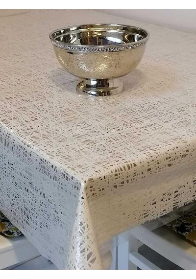 İthal Pvc Muşamba - Desenli Silinebilir Masa Örtüsü 11lace011 Krem