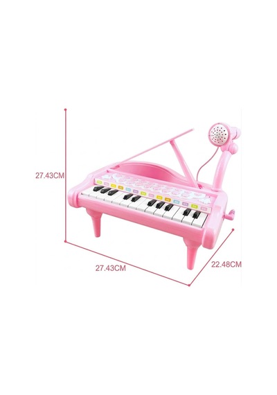 Pembe Mikrofonlu 24 Tuşlu Çocuk Piyanosu - Telefon Bağlantılı Eğitici Işıklı Org Müzik Seti