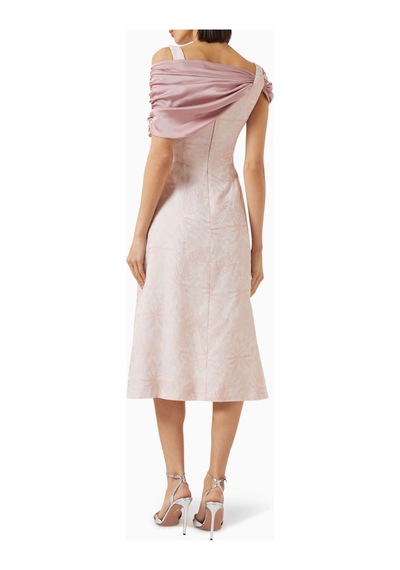 Eegen Studio Şık Off - Shoulder Midi Elbise Toplantılar Için Ideal, Fıtı Tabanlı Tasarım Pembe