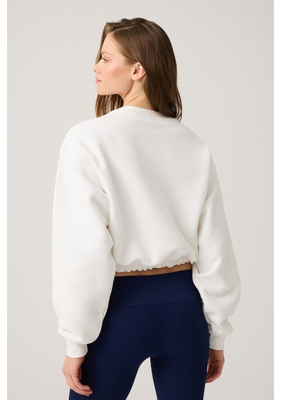 Los Ojos Ekru Geniş Kalıp Beli Büzgülü Crop Sweatshirt Cropped Pullover Ekru Ekru
