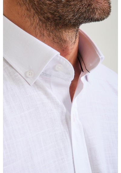 Klasik Kısa Kol Linen Keten Yaka Düğmeli Hediye Kutulu Erkek Gömlek Fs-001202 - Beyaz Lacivert-1695