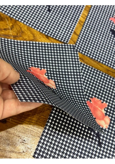 6 Lı Leke Turmaz Çiçekli Ekose Çatal Bıçak Sunum Peçete Kahve Sunum 18x16 Cm Lacivert