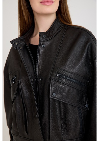 Oversize Bayan Deri Ceket Vb-24-bk-2797-24023 Siyah