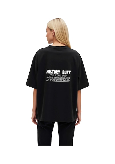 Paybuy Kadın Oversize Tişört Tarih Meraklısı Mizahi Baskılı Kısa Kollu R Siyah