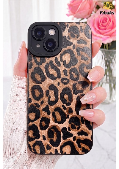 Fibaks iPhone 13/14 Uyumlu Kılıf Mat Sarı Leopar Desenli Darbe Emici Kamera Korumalı Yumuşak Silikon Kapak