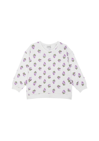 Antebies Organik Beyaz Üzüm Sezonu Desenli Lastikli Bağcıklı Uzun Kollu Kız Çocuk Sweatshirt Tayt Takımı Mor